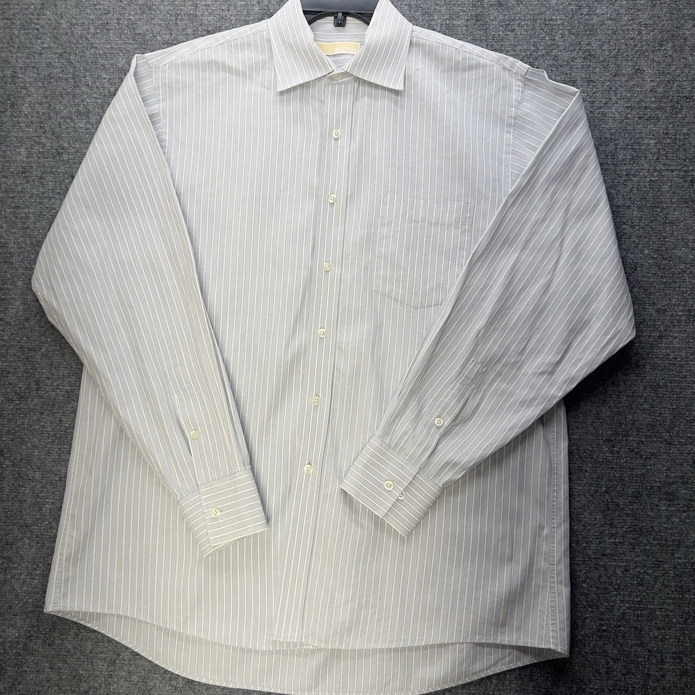 Michael Kors Dress Shirt Men XL 17 34/35 Gray Striped Button Front Long Sleeve